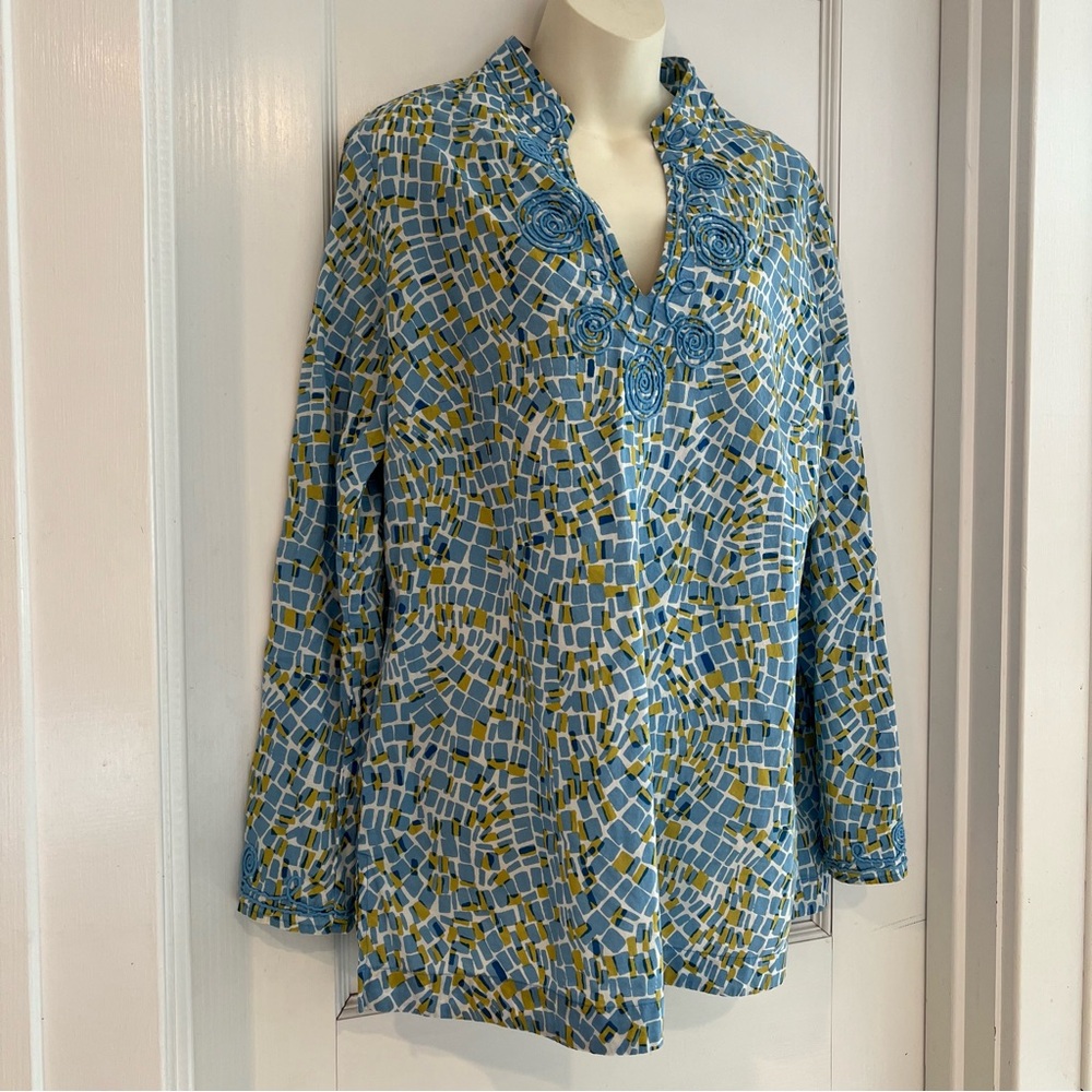 CHADWICKS EMBELLISHED TUNIC TOP HAND CORDED TRAPUNTO 100% COTTON Size XL